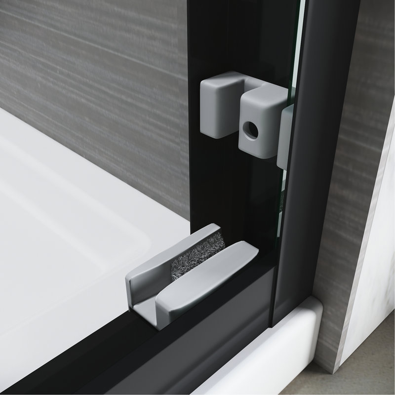 Sliding Shower Door 50 - 54 In. X 72 In., Semi Adjustable, Tempered Glass, 304 Stainless Steel Handles, Black Matte Finish W H Door, Adjustable Semi-, Thick Clear