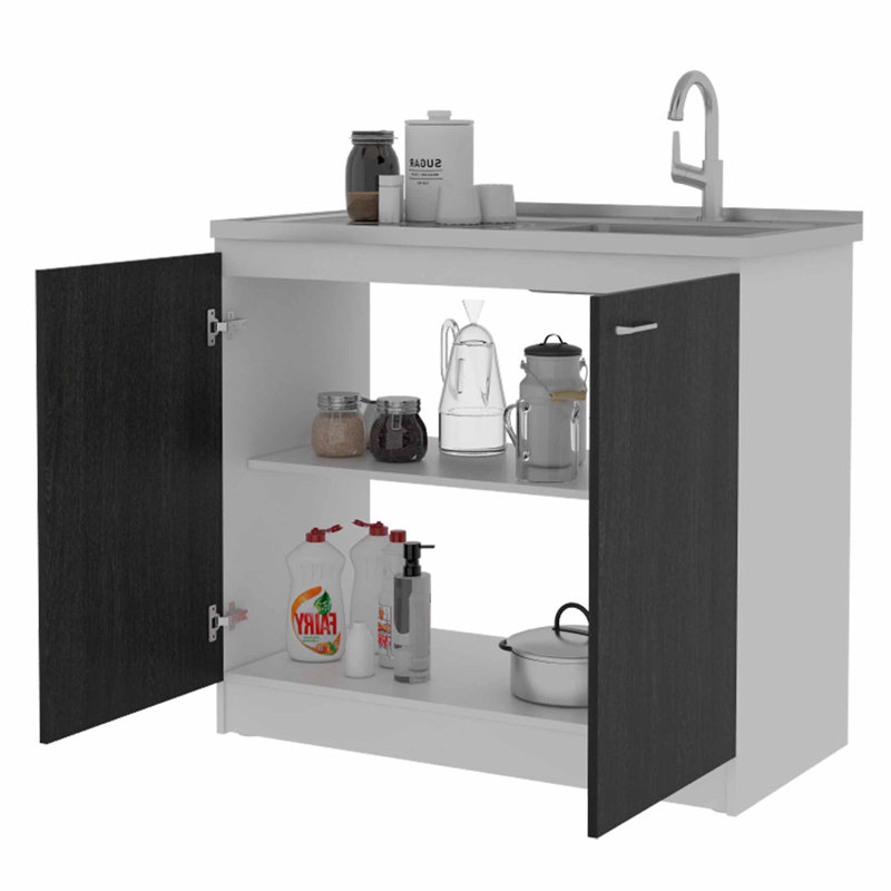 Napoles Utility Sink Cabinet for Kitchen Use with Integrated Stainless Steel Sink and Stainless Steel Countertop, Double Door Storage Cabinet with Interior Shelves for Kitchen, Laundry or Utility