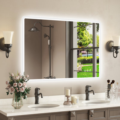 Wall-mounted Mirror with Lights – Frameless, Infinite Dimming, Anti-Fog, 3 Light Modes, Built-in Bluetooth