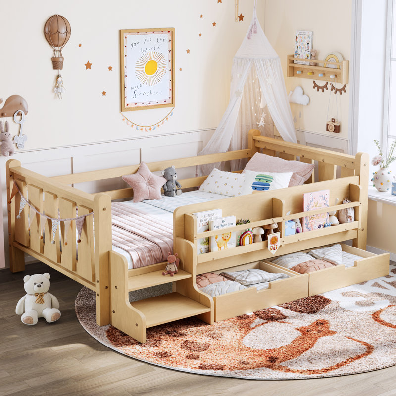 Lit simple en bois compact avec rangement