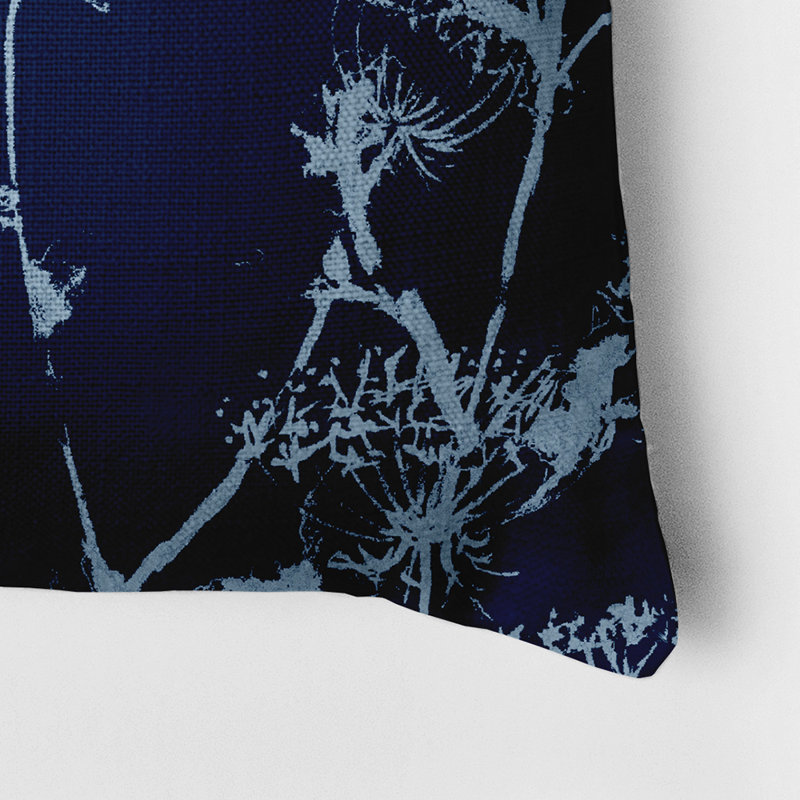 Floral Reversible Throw Pillow, Navy Blue