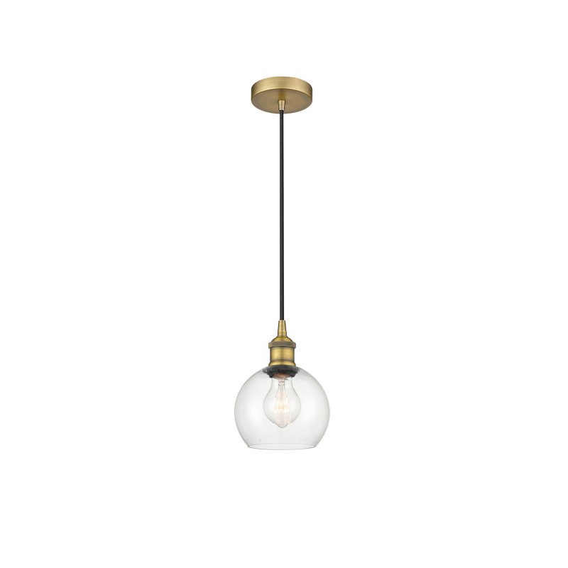 Luminaire suspendu simple à 1 lumière Ralph, Transparent, H 8,88 po x l 6 po x P 6 po, Laiton brossé