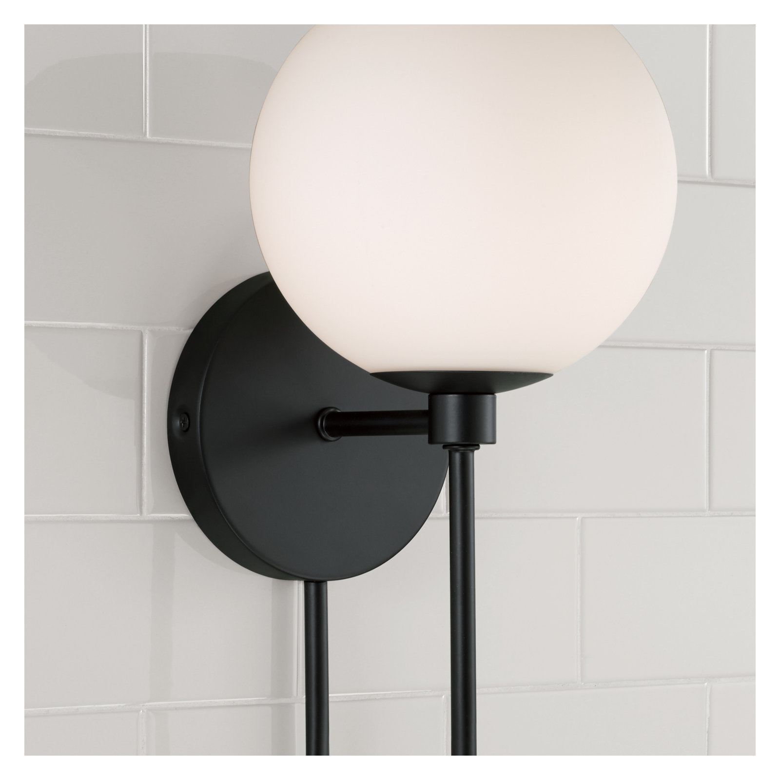 Ansley Single Light Glass Dimmable Armed Sconce, Matte Black