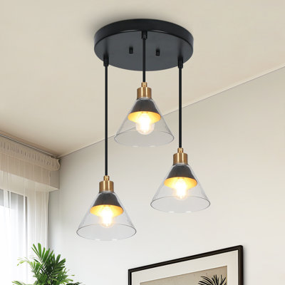 Modern 3-Light Black Cluster Pendant Ceiling Flush Mount Chandelier