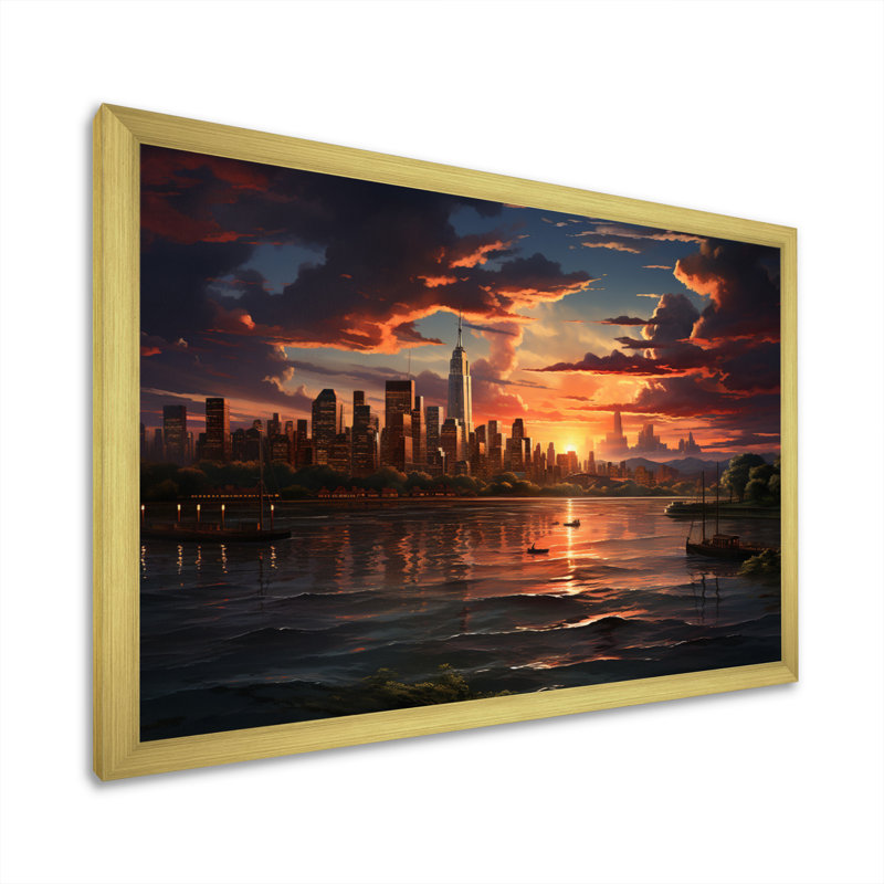 Rendez-vous au crépuscule au coucher du soleil, H 34 po x l 44 po x P 1,5 po, Encadrement doré