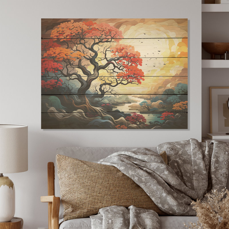 Éveil fauve de chêne - Art de chêne sur bois de pin naturel, H 30 po x l 40 po