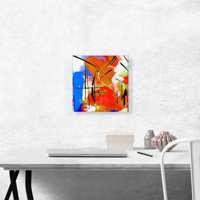Abstrait rose, bleu, vert, orange, reproduction d'art sur toile tendue