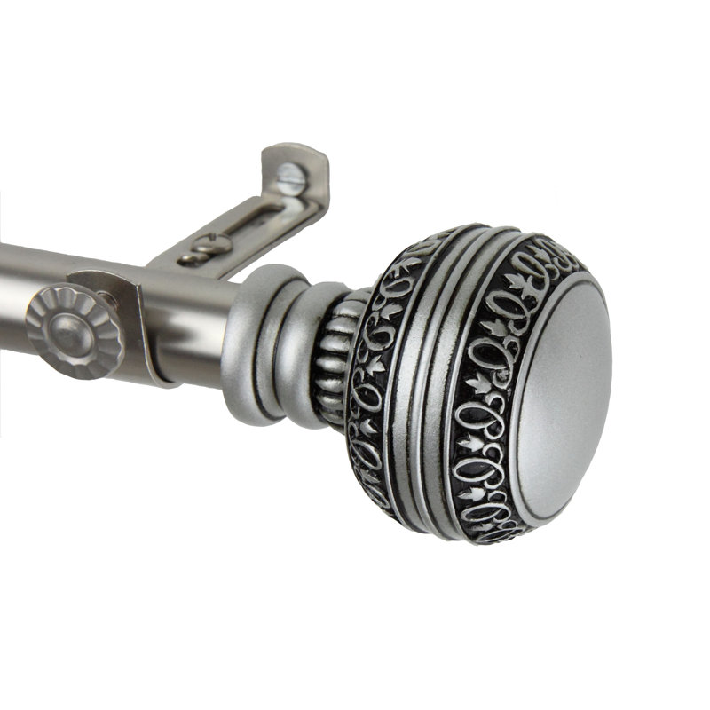 Doris Steel Rod/Resin Finials Adjustable Single Curtain Rod, 66" - 120" W, Satin Nickel