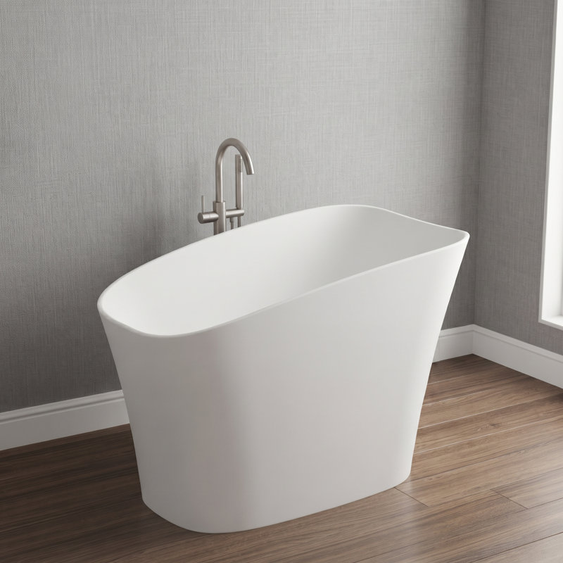 51 Inch Rectangle Freestanding Tub Solid Surface Deep Soaking Bathtub Matte White with Seat