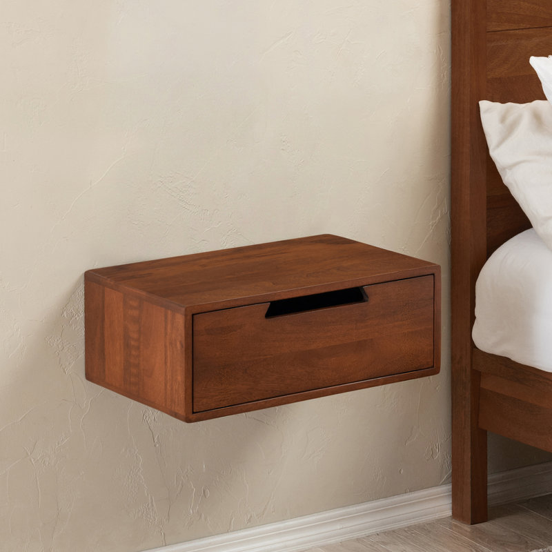 Strenta Davyen Solid Wood Floating Nightstand, Walnut