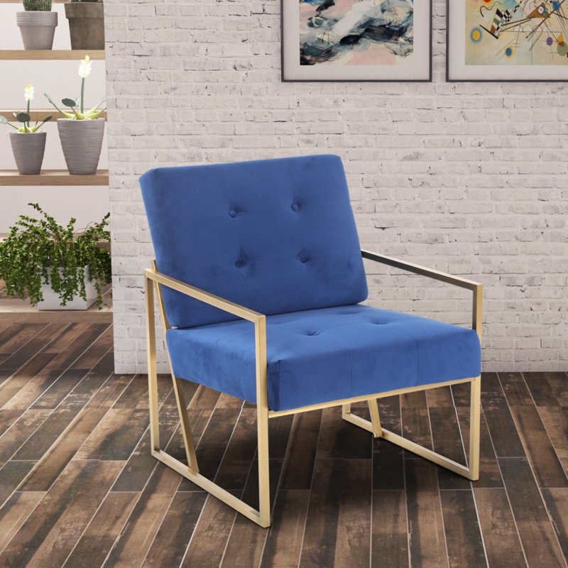Idalou Plush Velvet Tufted Retro Accent/Salon Chair, Blue, Gold