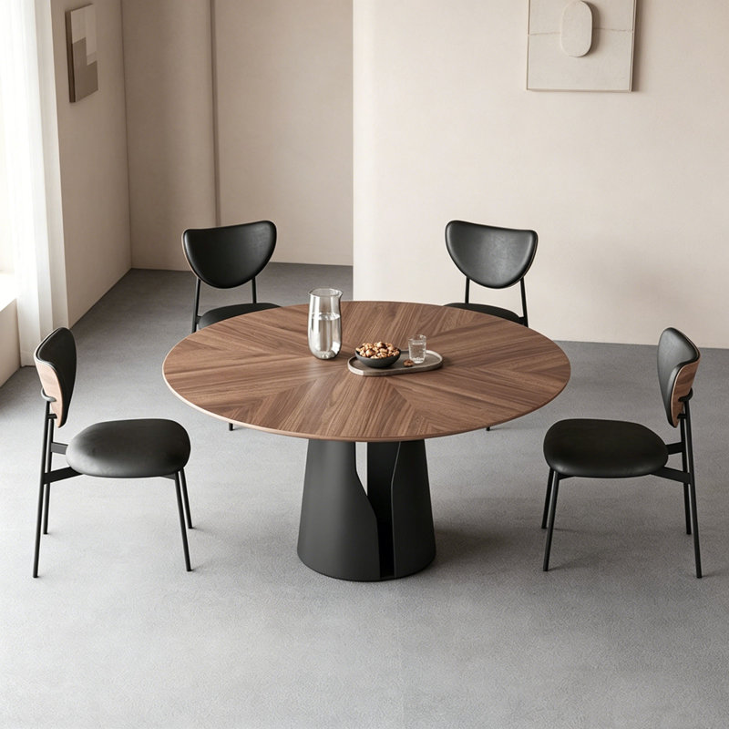 Table ronde rétro en noyer, 29.5" H x 47.2" W x 47.2" D
