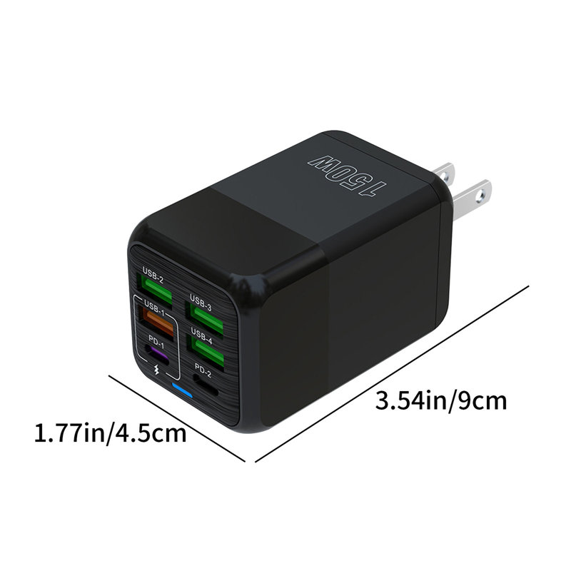 Chargeur mural 6 ports USB, 4 ports USB-A et 2 ports USB-C PD, noir
