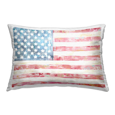 Patriotic Brushed Flag Printed Outdoor Throw Pillow Design by Jenny Westenhofer