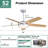 52 Inch Modern 6 Speeds Reversible Quiet DC Motor Dimmable LED Ceiling Fan With Lights And Remote For Bedroom-871640320