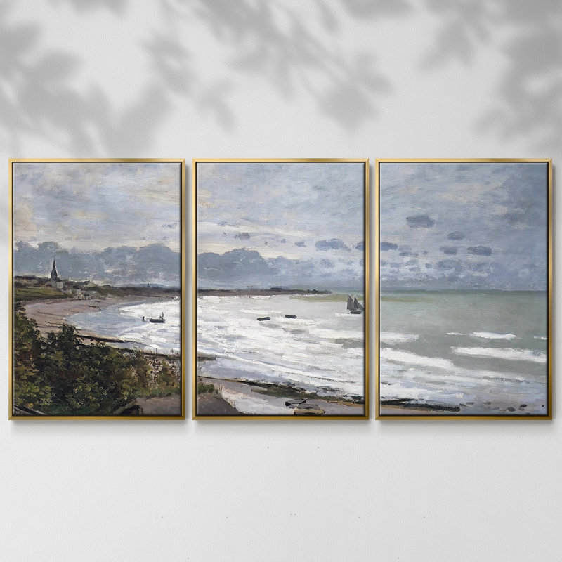 The Beach at Saint - Toile encadrée multi-pièces, H 24 po x l 48 po x P 2 po, Or