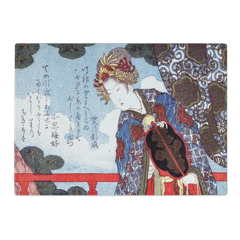 Tempered Glass Lady with Fan by Yashima Gakutei Chopping Board, 28.5 cm x 20 cm