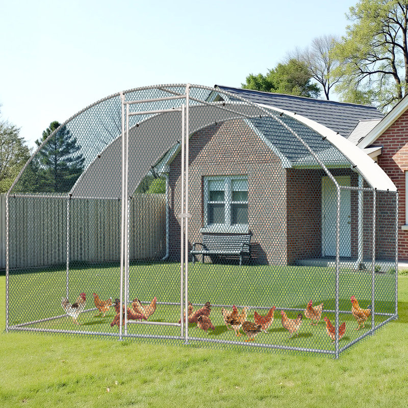 Poulailler d'extérieur en métal avec housse imperméable PE, H 78,7 po x l 117,3 po x P 118,1 po