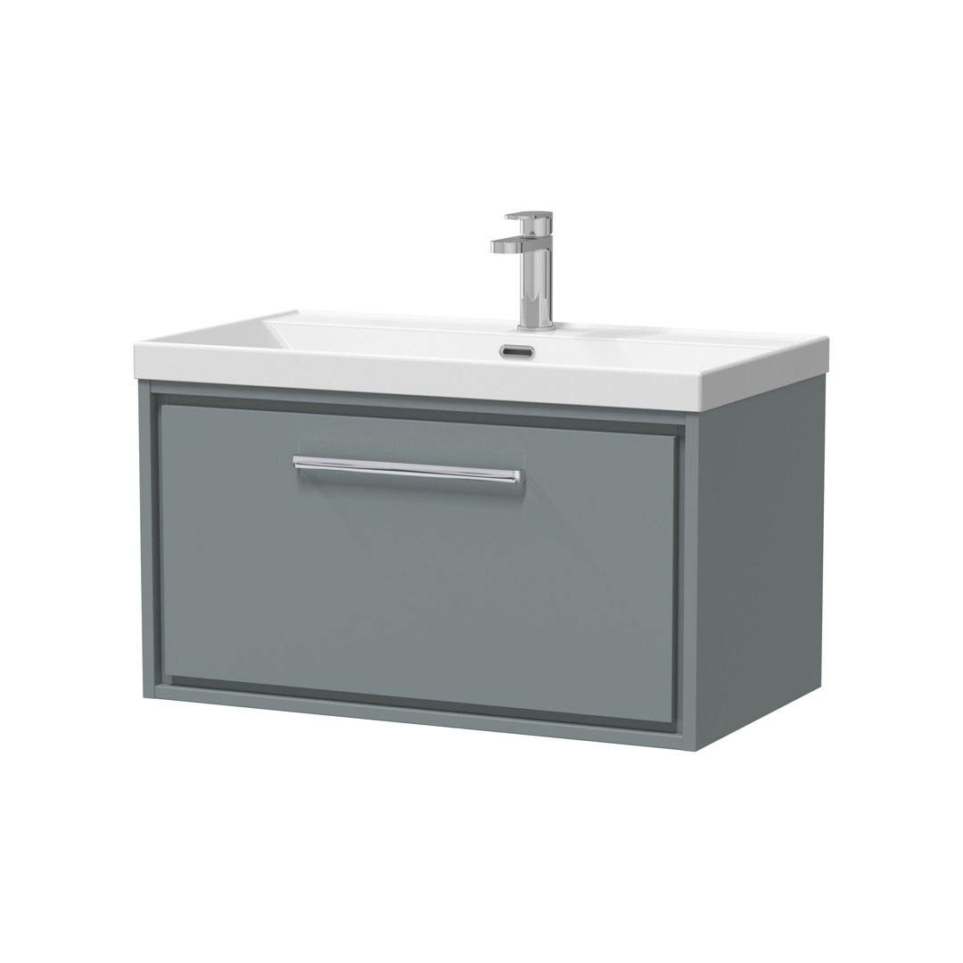 Hudson Reed Lille 600mm Fern Green 1 Drawer Wall Hung Vanity Unit With 1 Tap Hole Basin