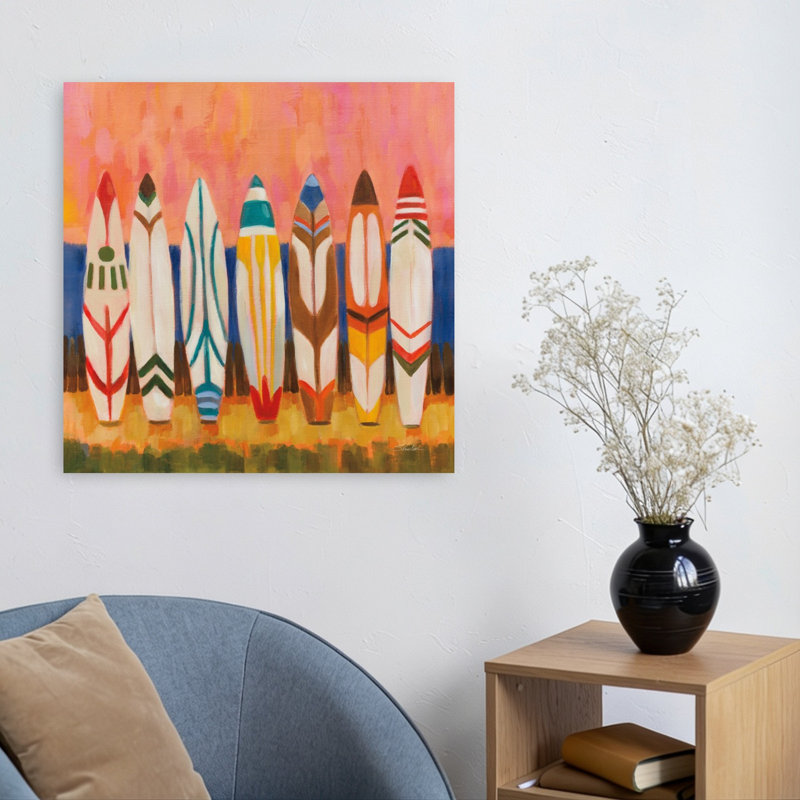 Surfboard By The Beach Coastal Wall Art Print, 60.96cm H x 60.96cm W