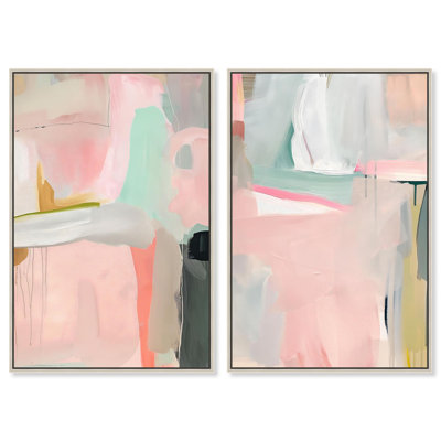 Ensemble d'art mural sur toile Blush & Meadow Serenity par Art Remedy, cadre argenté, 10 x 15