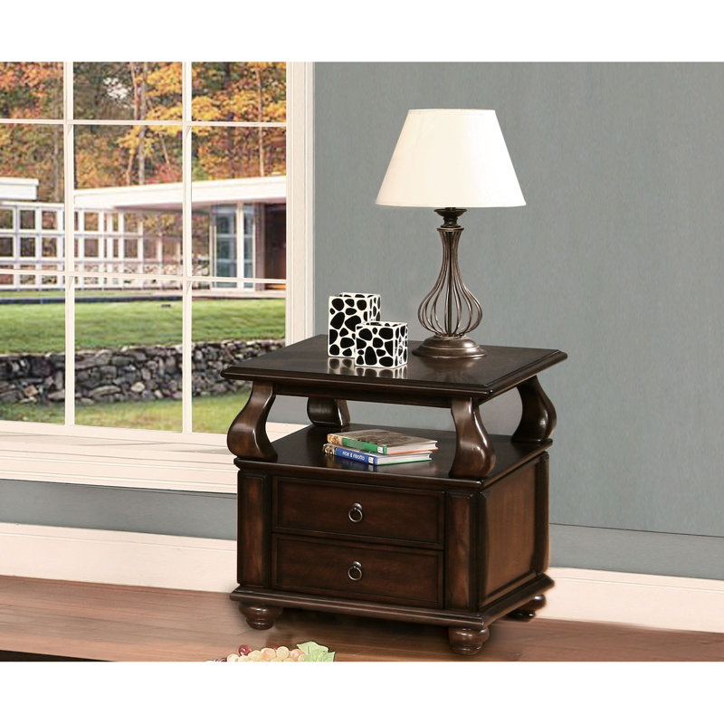 Table de bout 26 po en noyer 2 avec rangement ouvert - pratique pour la maison 28 po fonctionnelle