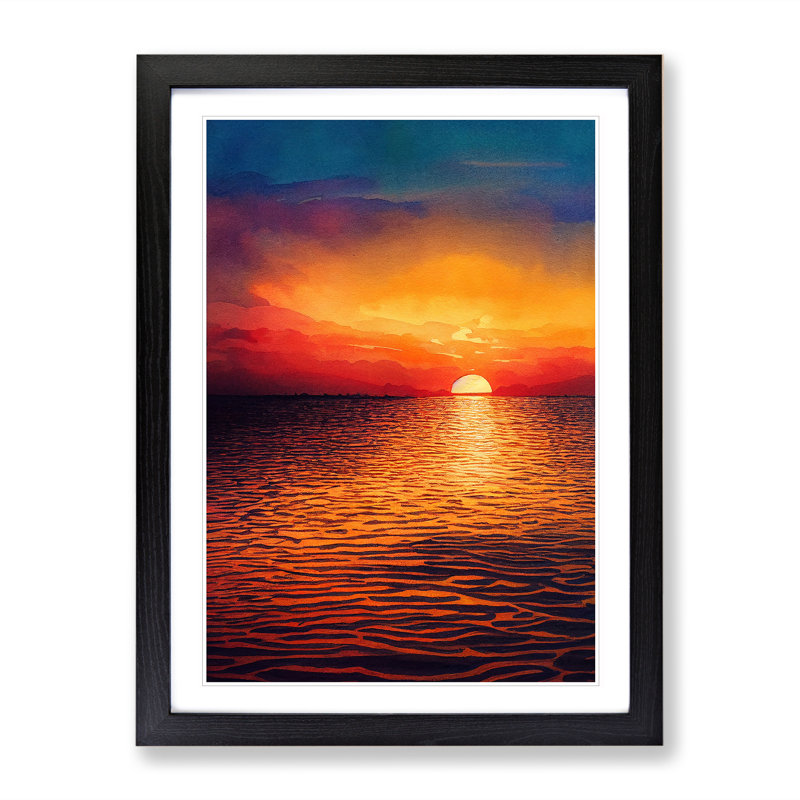 XV1022-4217X Striking Ocean Sunset No.4 - Single Picture Frame Print, Black, 64cm H x 46cm W