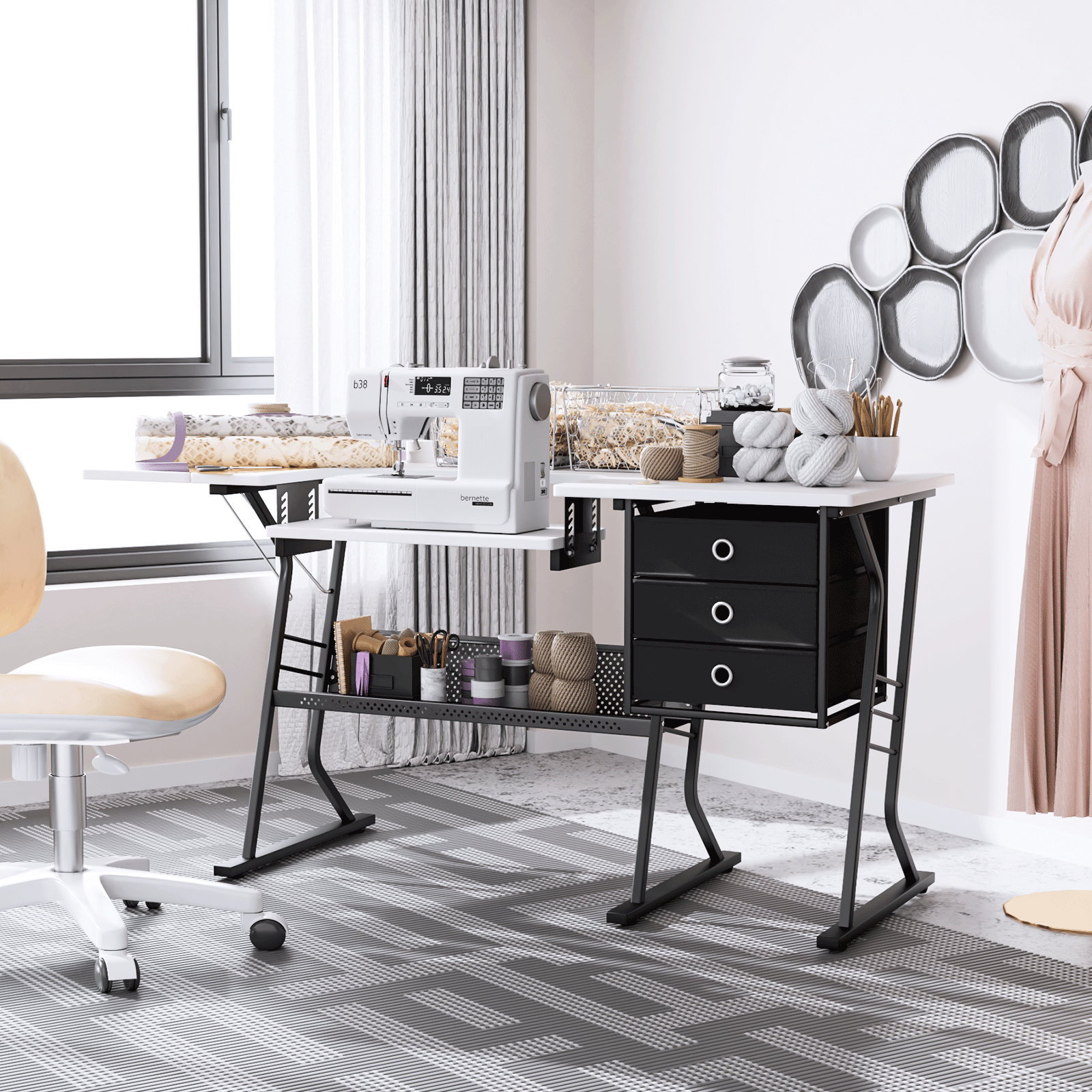 MoNiBloom Foldable Sewing Machine Table, Multipurpose Sewing Table With ...