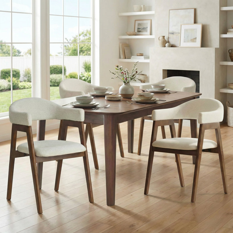 Ensemble de 4 chaises de salle à manger en tonneau Modern, 4, Beige
