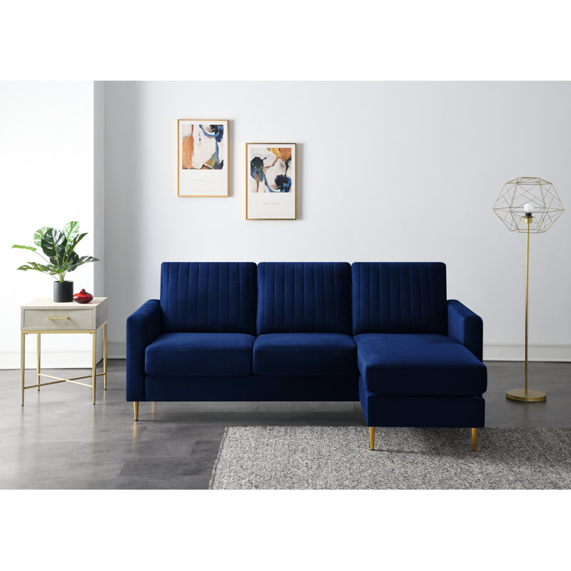 Emma Upholstered Corner Sofa, Blue Velvet