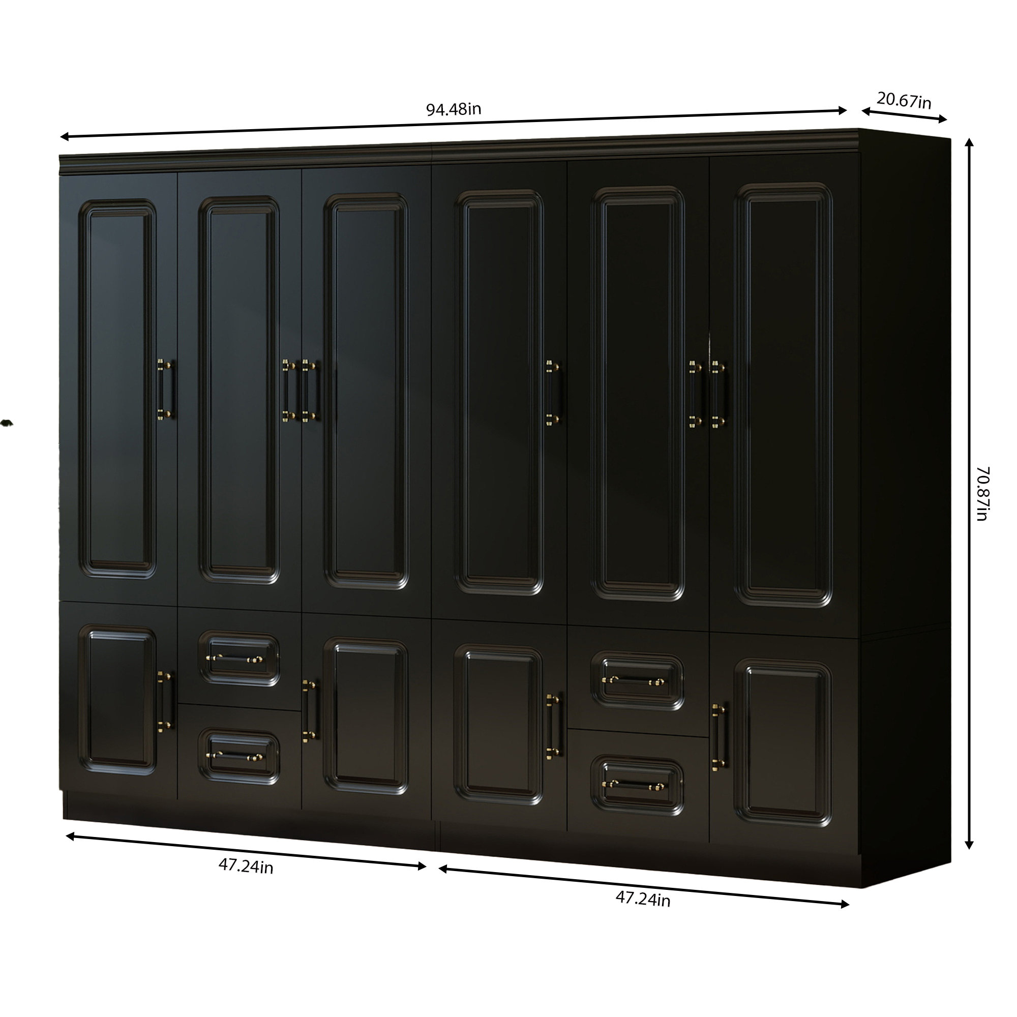 Red Barrel Studio Modern Black Armoire Wardrobe Closet with Six Doors