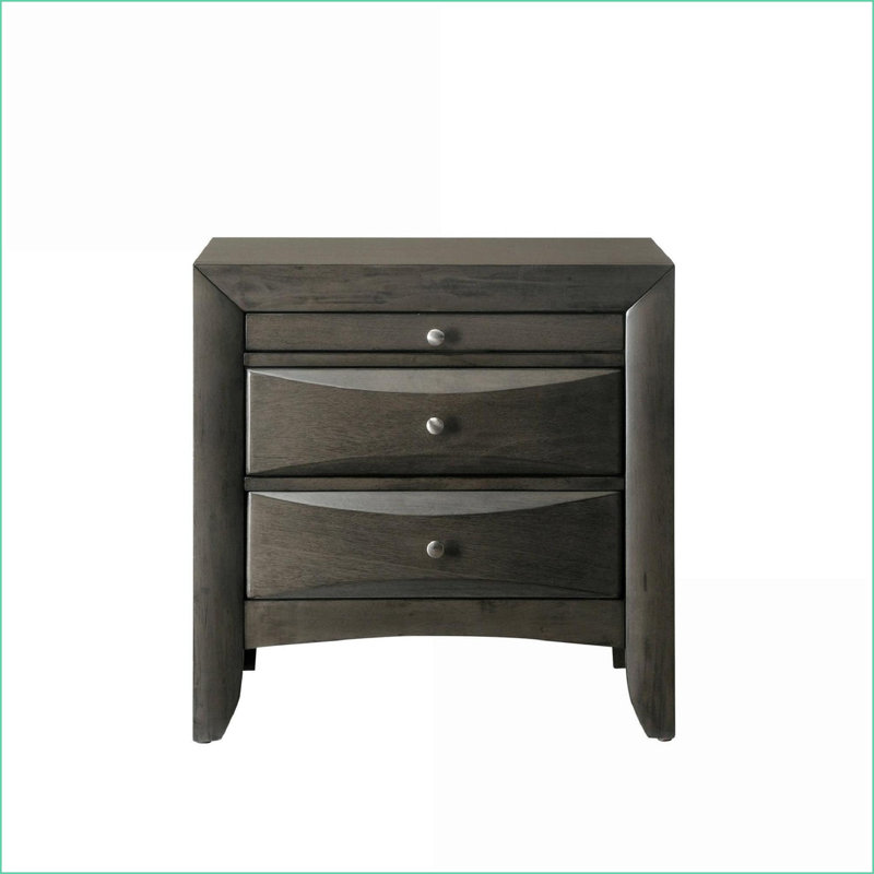 Table de chevet contemporaine à 2 tiroirs en bois massif gris avec plateau à bijoux Contemporary, Gris