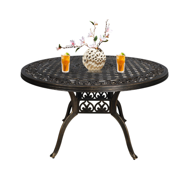 48" Round Patio Dining Table for 6 Person Cast Aluminum Patio Splicing  Table with Umbrella Hole,Bronze（Excluding Chairs）