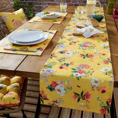 Exotic Garden Shower Proof Outdoor Cotton Dining Table Runner