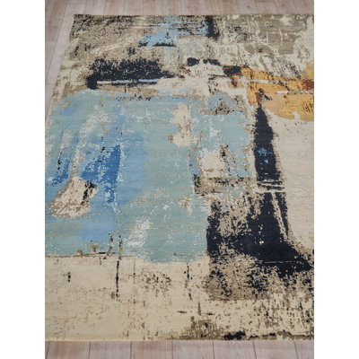 Picasso hand-knotted Wool/Silk Blue Area Rug