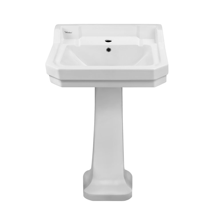 Isabella Collection Traditional Pedestal 21.5" Sink,  Rectangular Bowl, Backsplash, Dual Soap Ledges, Decorative Trim and Overflow