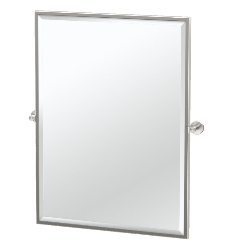 Glam Framed Rectangle Wall Mirror | Pivoting and Beveled Vanity Mirror, Satin Nickel, 32.5" H x 27.63" W