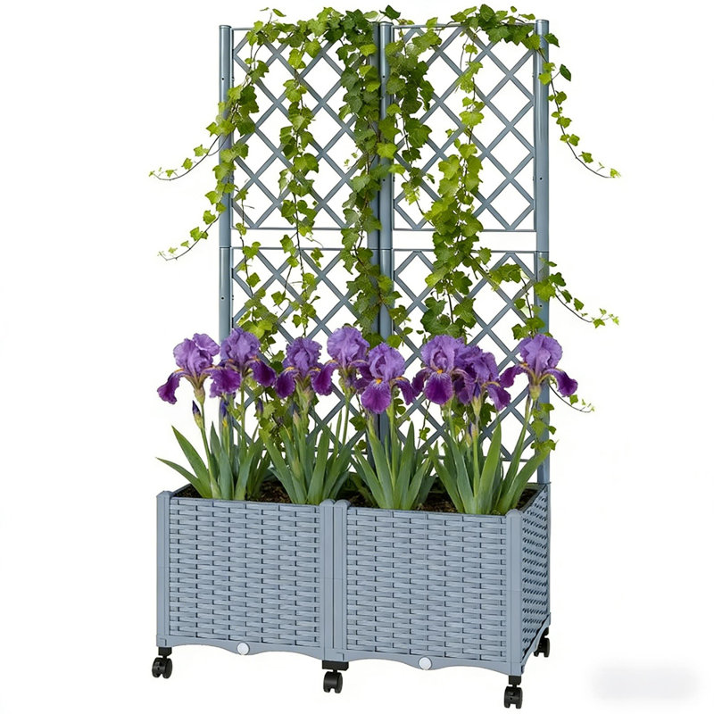 Mobile Raised Garden Bed,Outdoor Stylish Planter Box, Gray