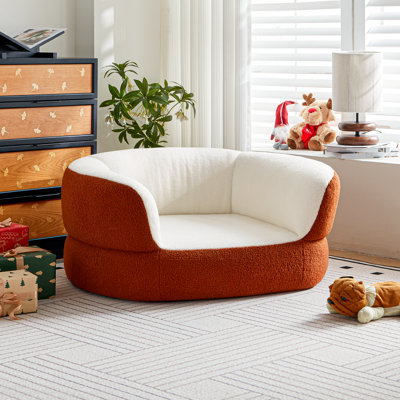 39.4" Faux Shearling Pet Sofa For Large And Medium Dogs, Semi-wrapped Design Dog Sofa Bed For Living Room Bedroom No Assembly Required