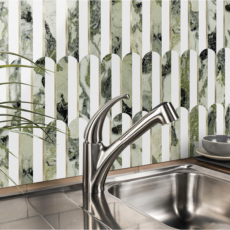 Dosseret à 10 feuilles pour cuisine et salle de bain, blanc pur + marbre vert glacé + or clair