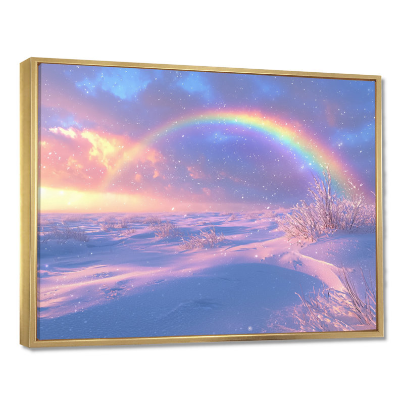 Arc-en-ciel sur la toundra enneigée II - arc-en-ciel, art mural, Cadre flottant doré, H 12 po x l 20 po