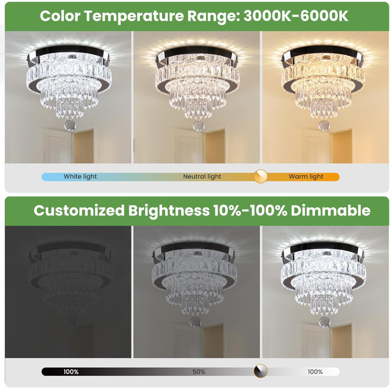 11.8" Modern Crystal LED Ceiling Light with Stainless Steel Base