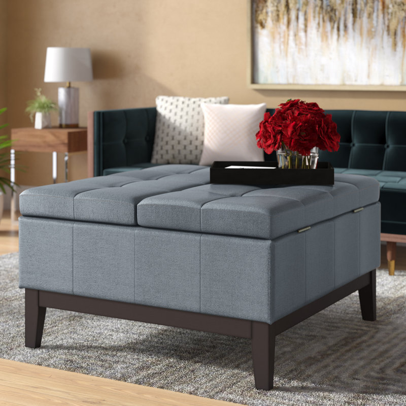 Upholstered Ottoman, Slate Blue Polyester Blend