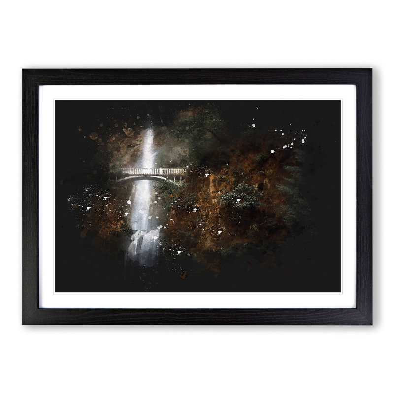 Multnomah Falls Waterfall Vol.3 - Picture Frame Graphic Art, Black Framed, 65cm H x 90cm W x 2cm D
