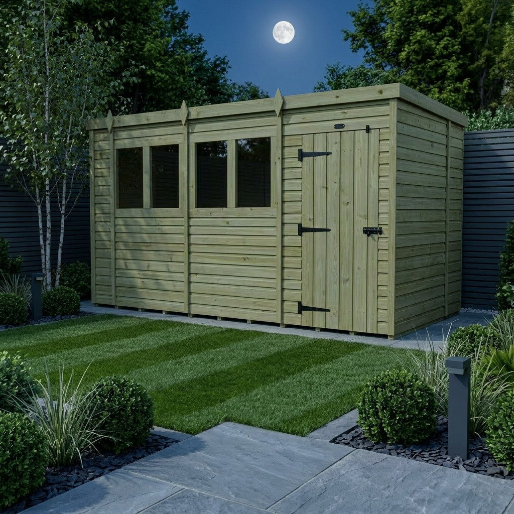Total Sheds 15ft x 7ft Pent Garden Shed - Single Door - With Windows - Pressure Treated Timber - UK Manufactured
