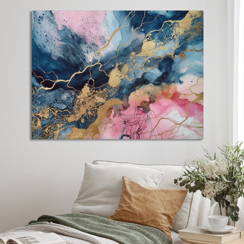 Exploration des profondeurs de la géode rose IV - art mural abstrait en marbre, Toile tendue, H 24 po x l 32 po x P 1 po