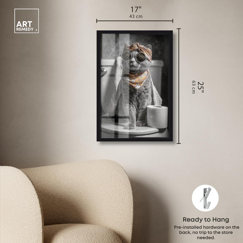 Chat, foulard, toilette, salle de bain, H 25 po x l 17 po, Noir