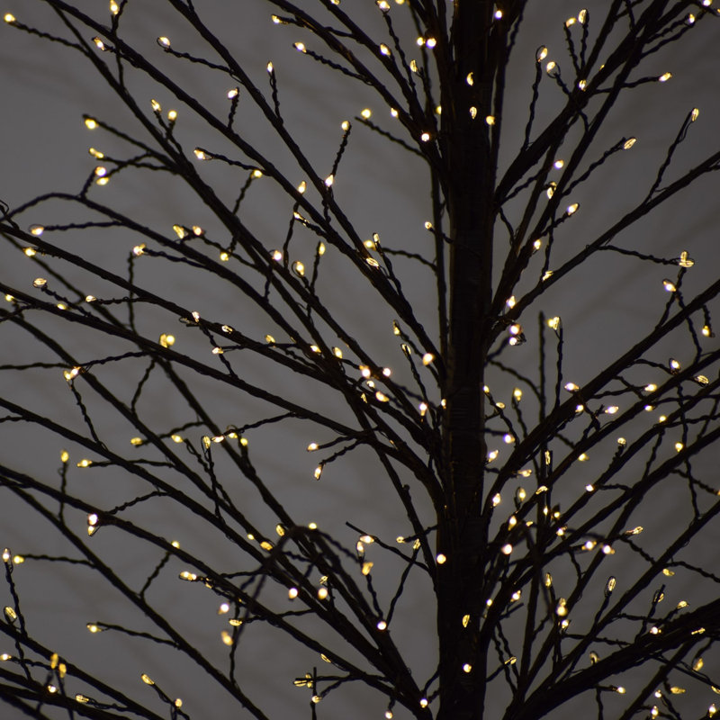 Arbre à micro-points avec lumières DEL blanc chaud, H 59,1 po x L 17,3 po x P 17,3 po, Noir