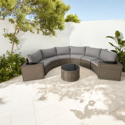 Durable Rattan Patio Sofas Set, Modern Half-moon Design For Entertaining