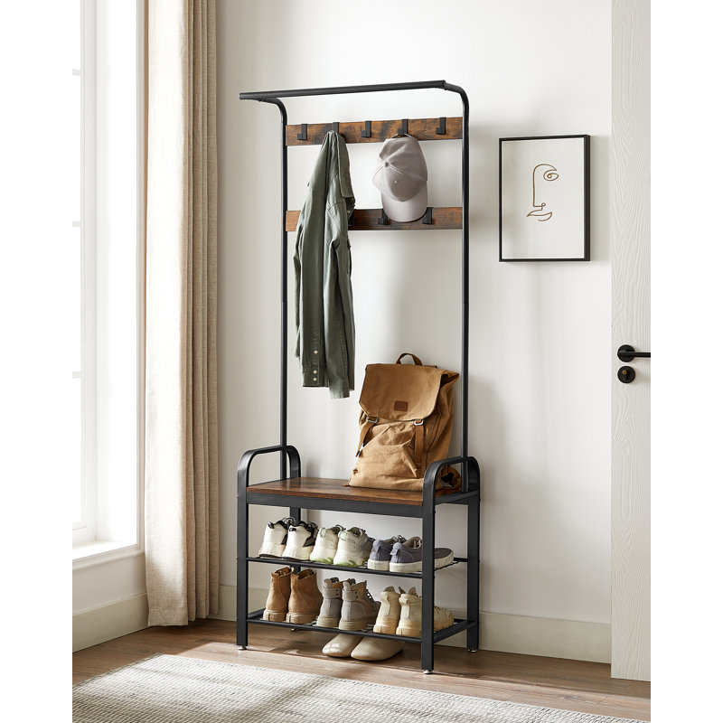 Hat and Coat Hallway Unit, Rustic Brown/Black